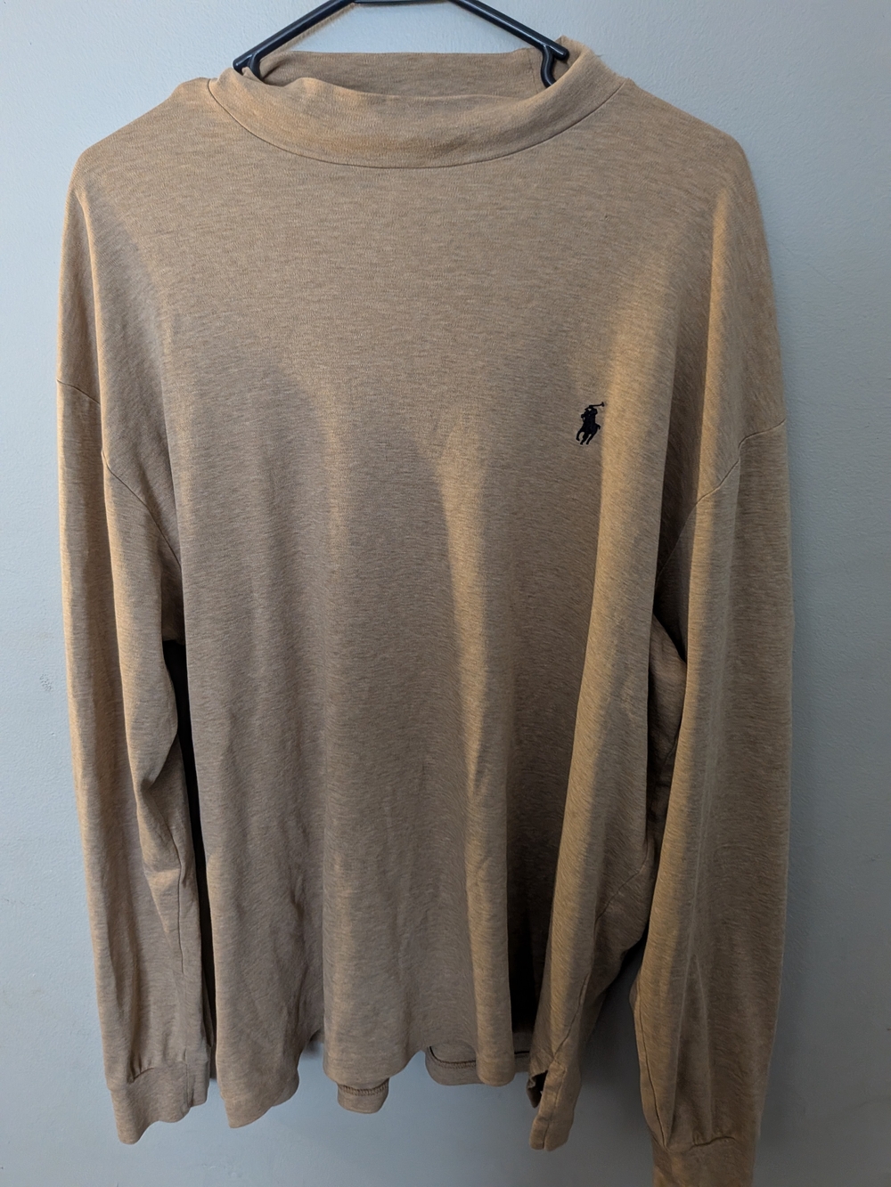 Ralph Lauren Long Sleeve Mock Neck Tee in Beige with Polo Logo